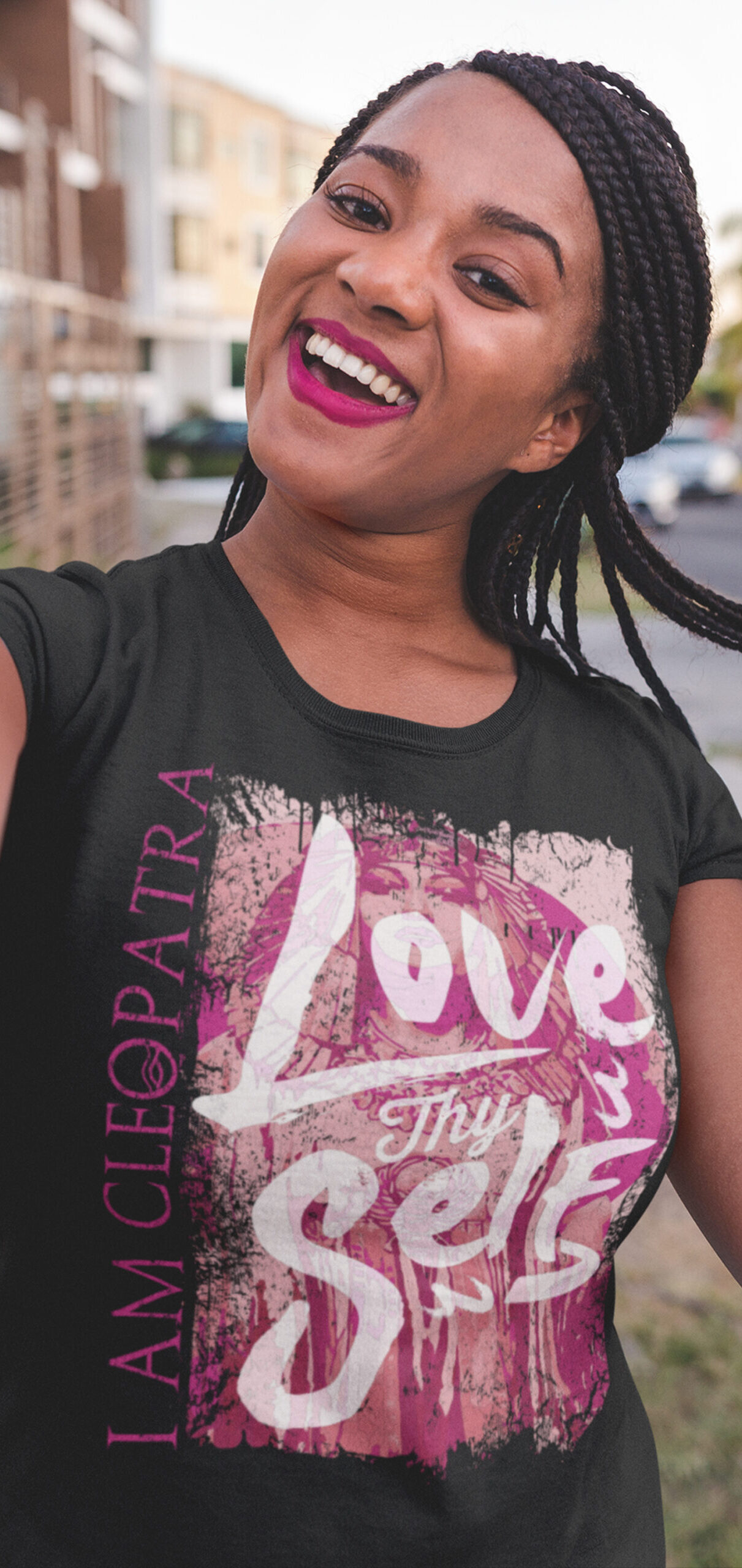 IAMC Smiles Love Thy Self Magenta Women's Tee